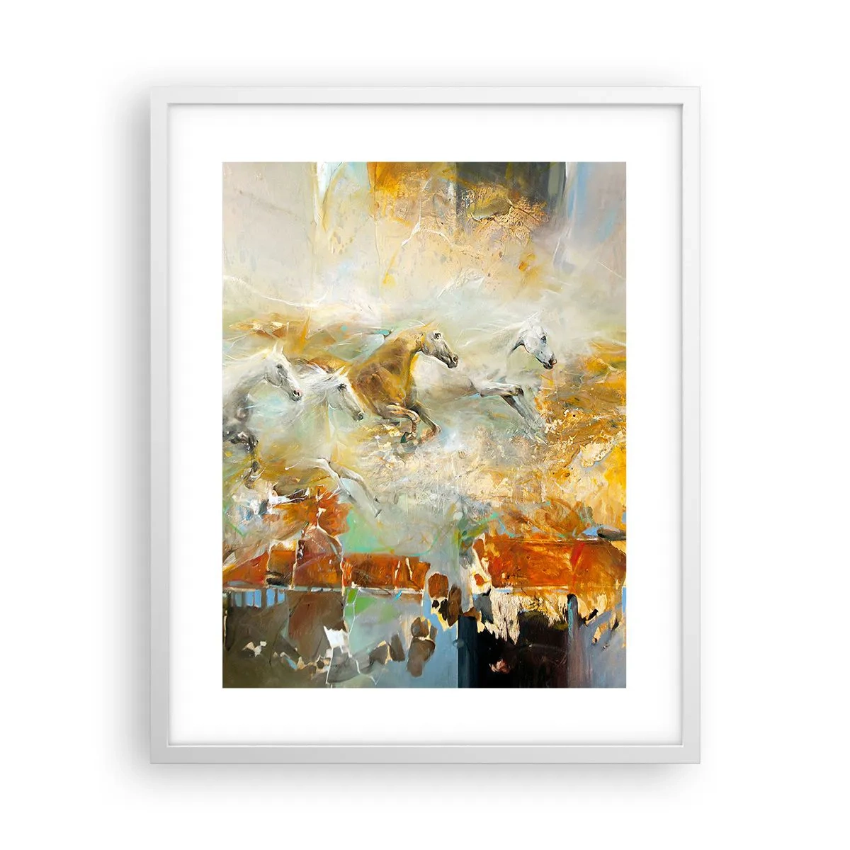 Plakat i hvid ramme - Galopperer gennem lyset - 40x50 cm