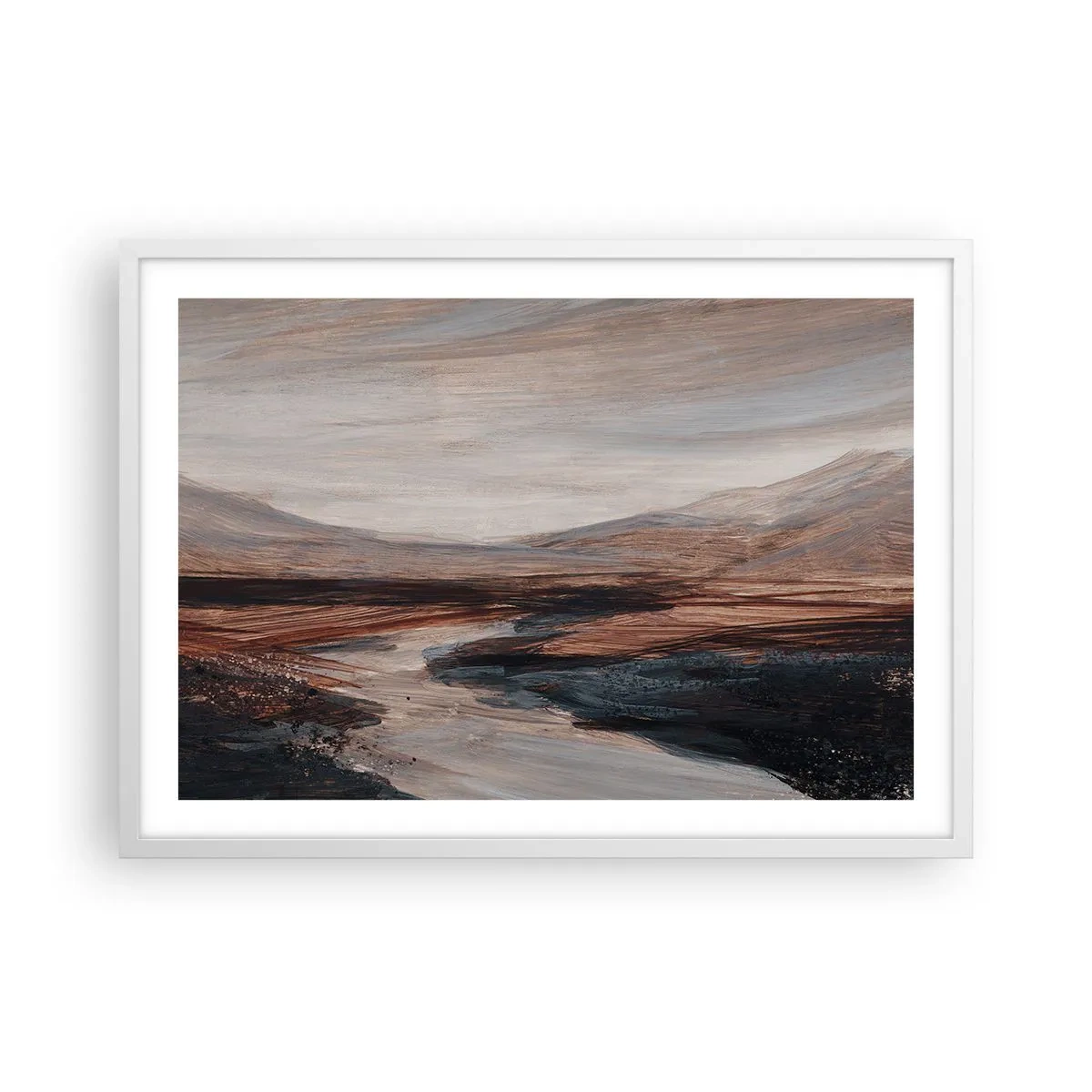 Plakat i hvid ramme -  Fredfyldt dal - 70x50 cm