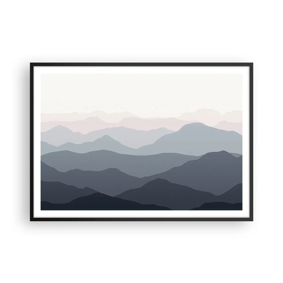 Plakat i sort ramme - Bølger af bjerge - 100x70 cm