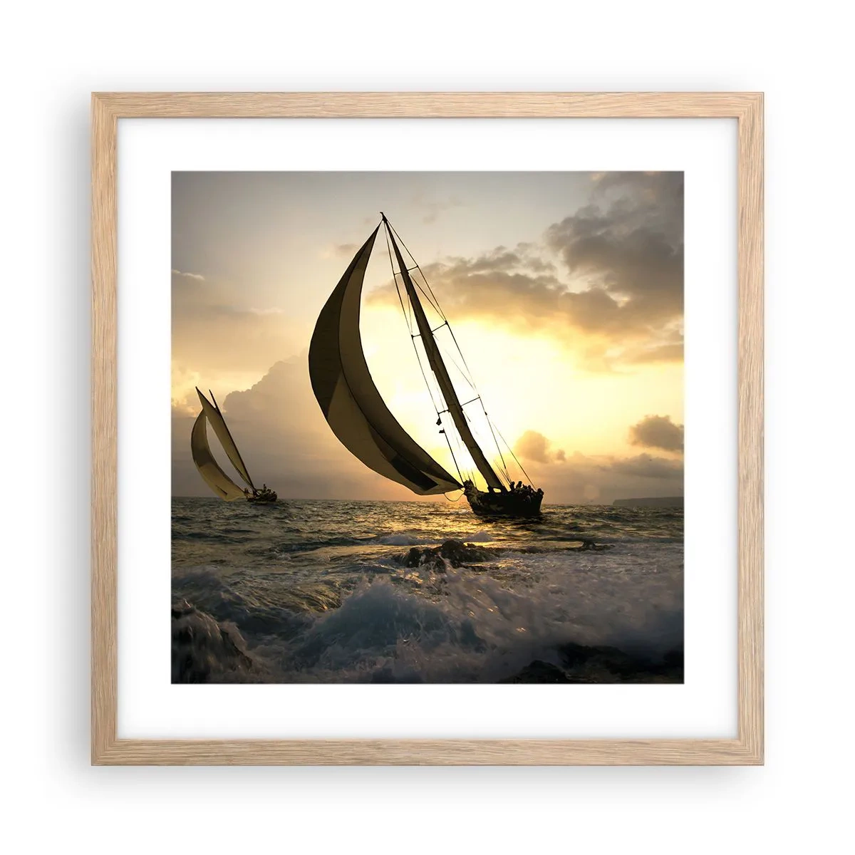 Plakat i ramme af lyst egetræ - I medvind og modvind - 40x40 cm