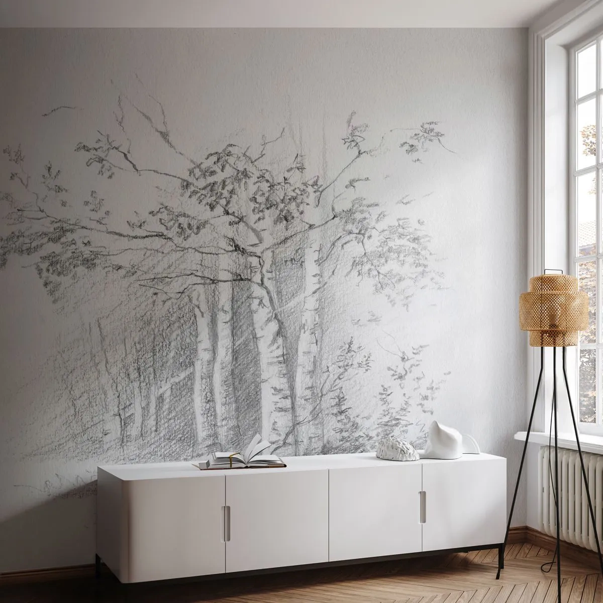 Fototapet Premium Canvas - Lyset fra birkeskoven - Skov, Birk, Træer - 400x280 cm