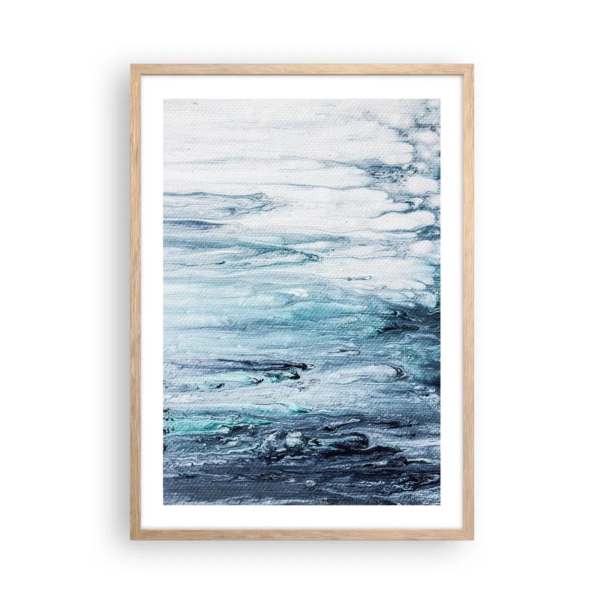 Plakat i ramme af lyst egetræ - Blå istapper - 50x70 cm