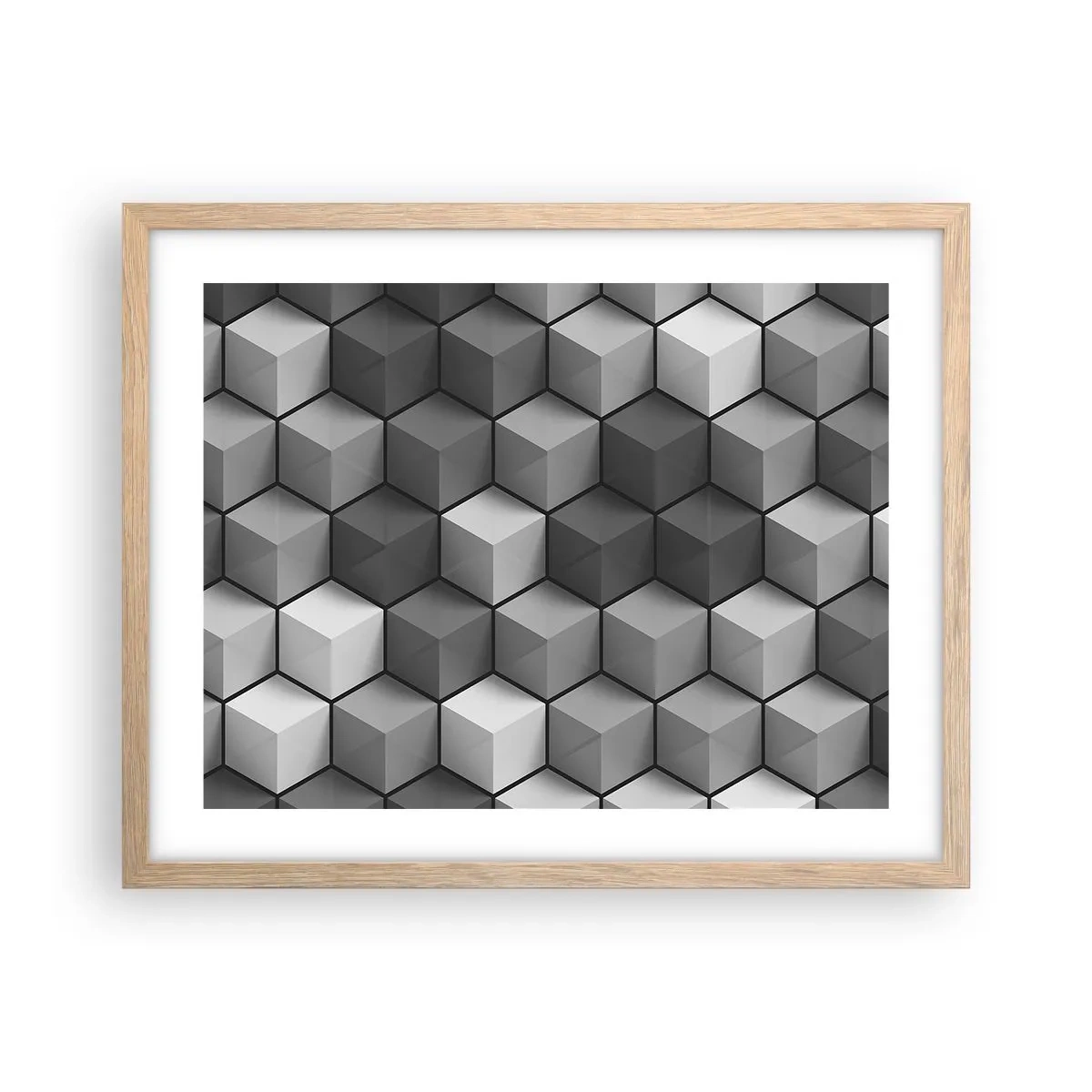 Plakat i ramme af lyst egetræ - Kubistisk puslespil - 50x40 cm
