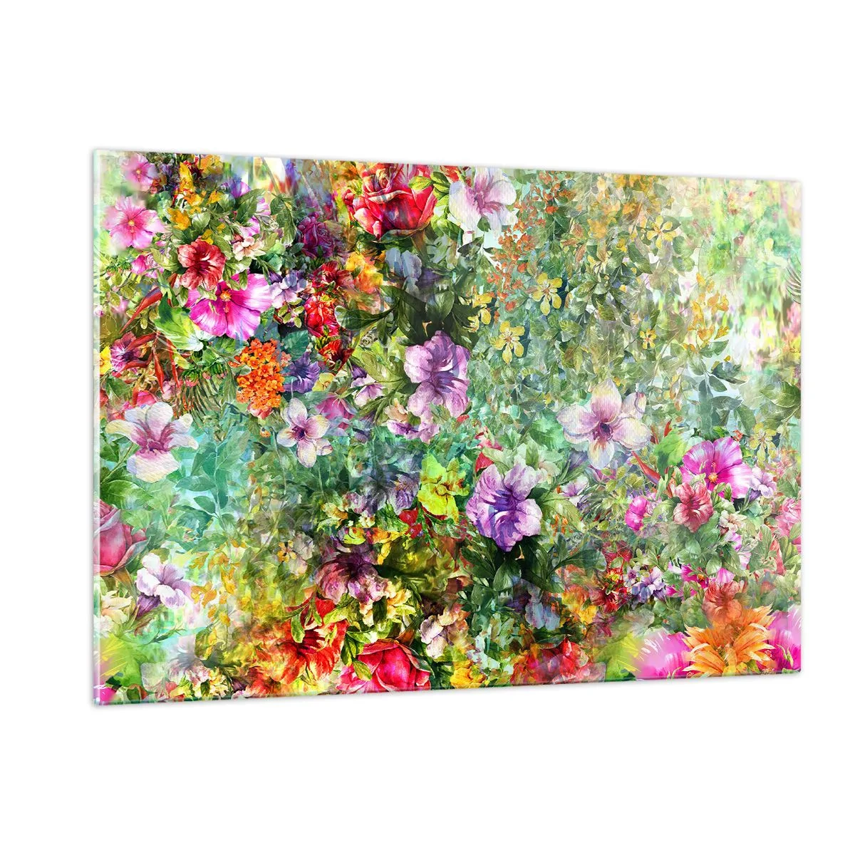 Billede på glas - Ind i blomsterne ved fortabelse - 120x80 cm
