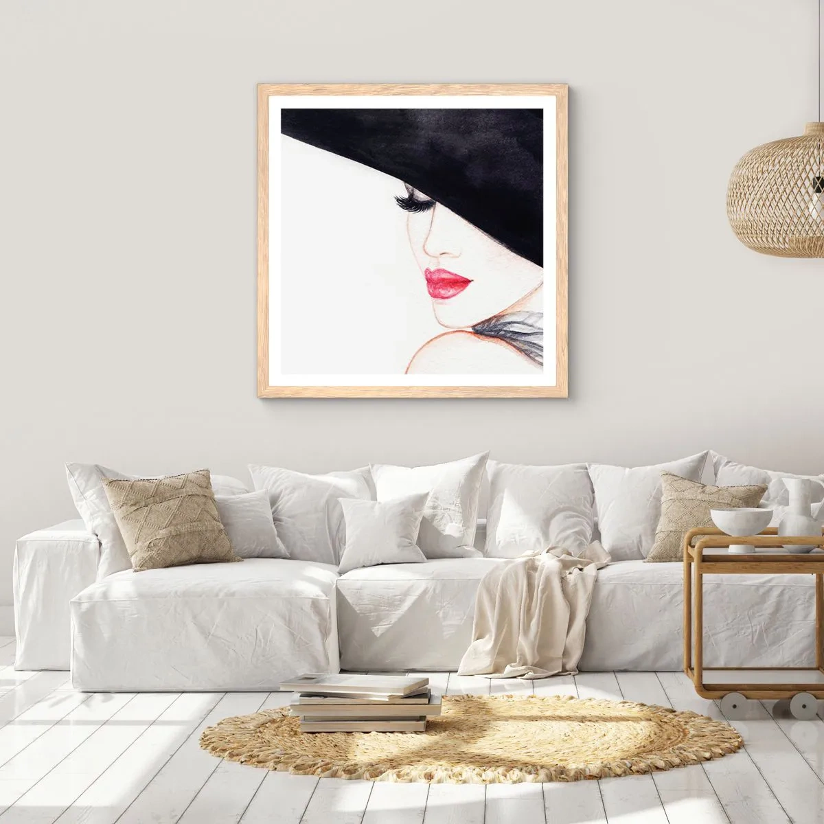 Plakat i ramme af lyst egetræ - Elegance og sensualitet - 60x60 cm