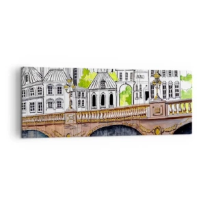 Lærredstryk - Billede på lærred - Byen som den er malet - 140x50 cm