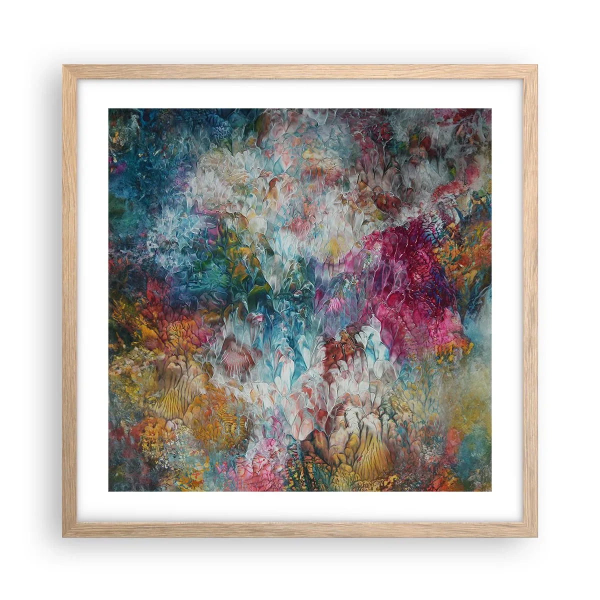 Plakat i ramme af lyst egetræ - I fuldt flor - 50x50 cm