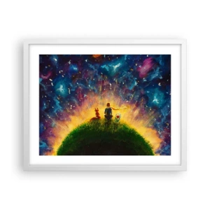 Plakat i hvid ramme - Kærlighed og venskab - hele verden - 50x40 cm