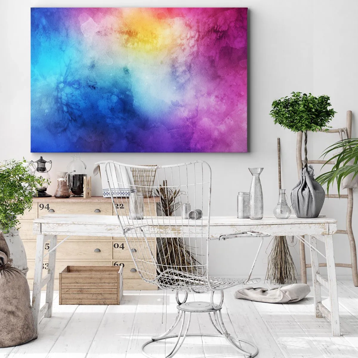 Lærredstryk - Billede på lærred - En abstrakt komposition i pastelfarver af lyserød og blå. - 70x50cm - Næsten i den syvende himmel - Moderne vægdekoration til stue og soveværelse ARTTOR