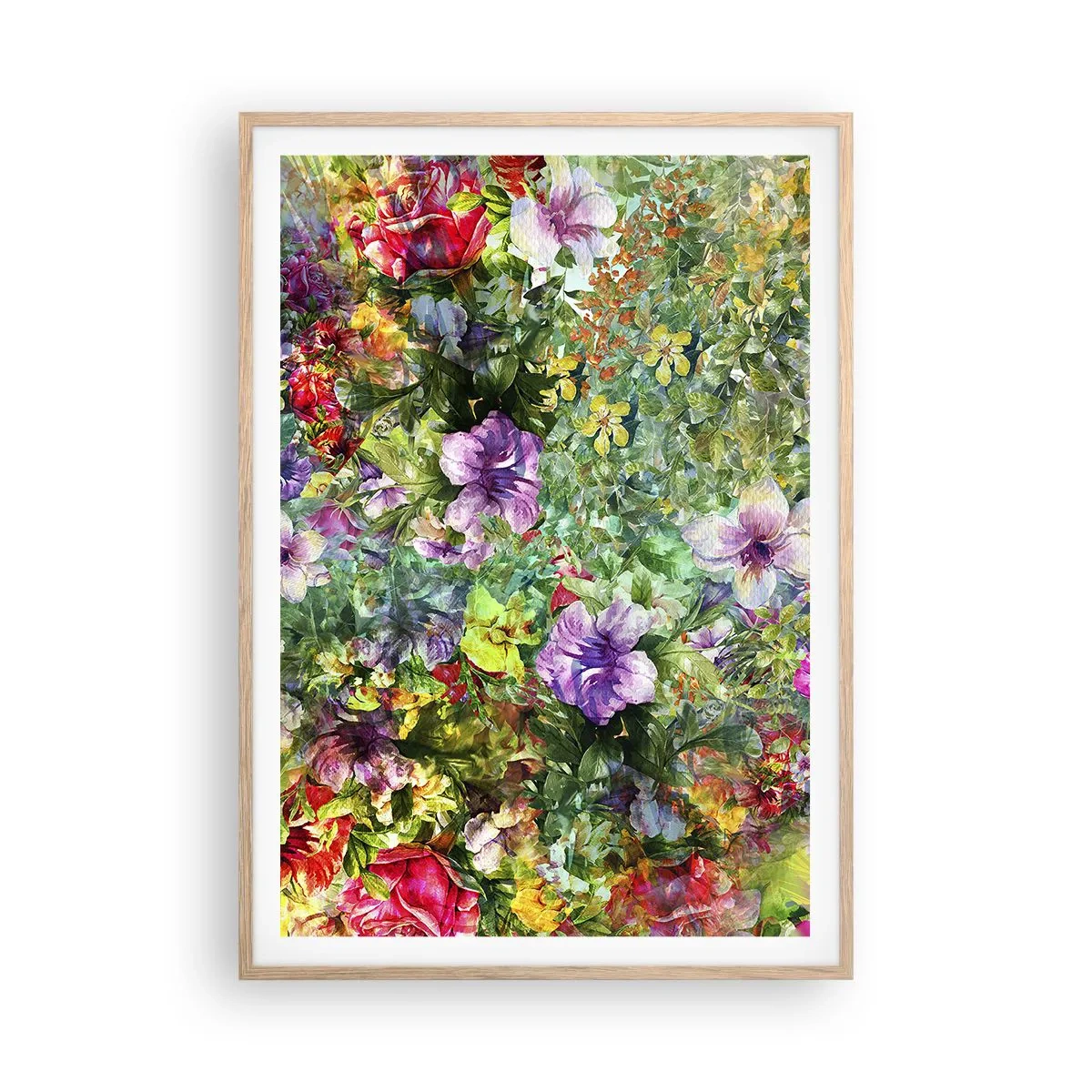 Plakat i ramme af lyst egetræ - Ind i blomsterne ved fortabelse - 70x100 cm