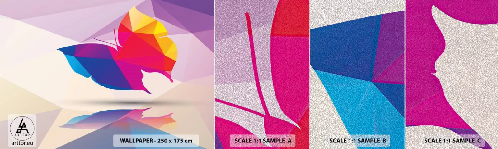 Prøve Fototapet Premium Sand - Sommerfugl regnbue - Insekter, Sommerfugl, Geometrisk figur - 100x30 cm