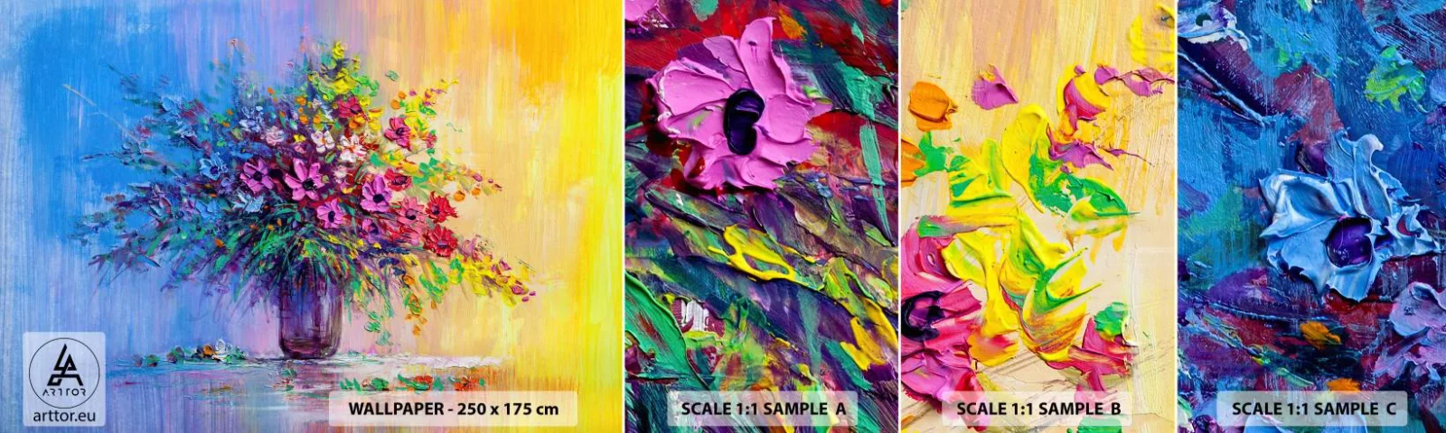 Prøve Fototapet Selvklæbende Deluxe Sticker - Gave fra en sommereng - Blomster i en vase, Stykke, Buket blomster - 100x30 cm
