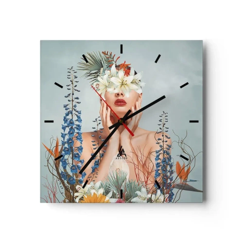Vægur, Uret - Kvinde blomst - 30x30 cm