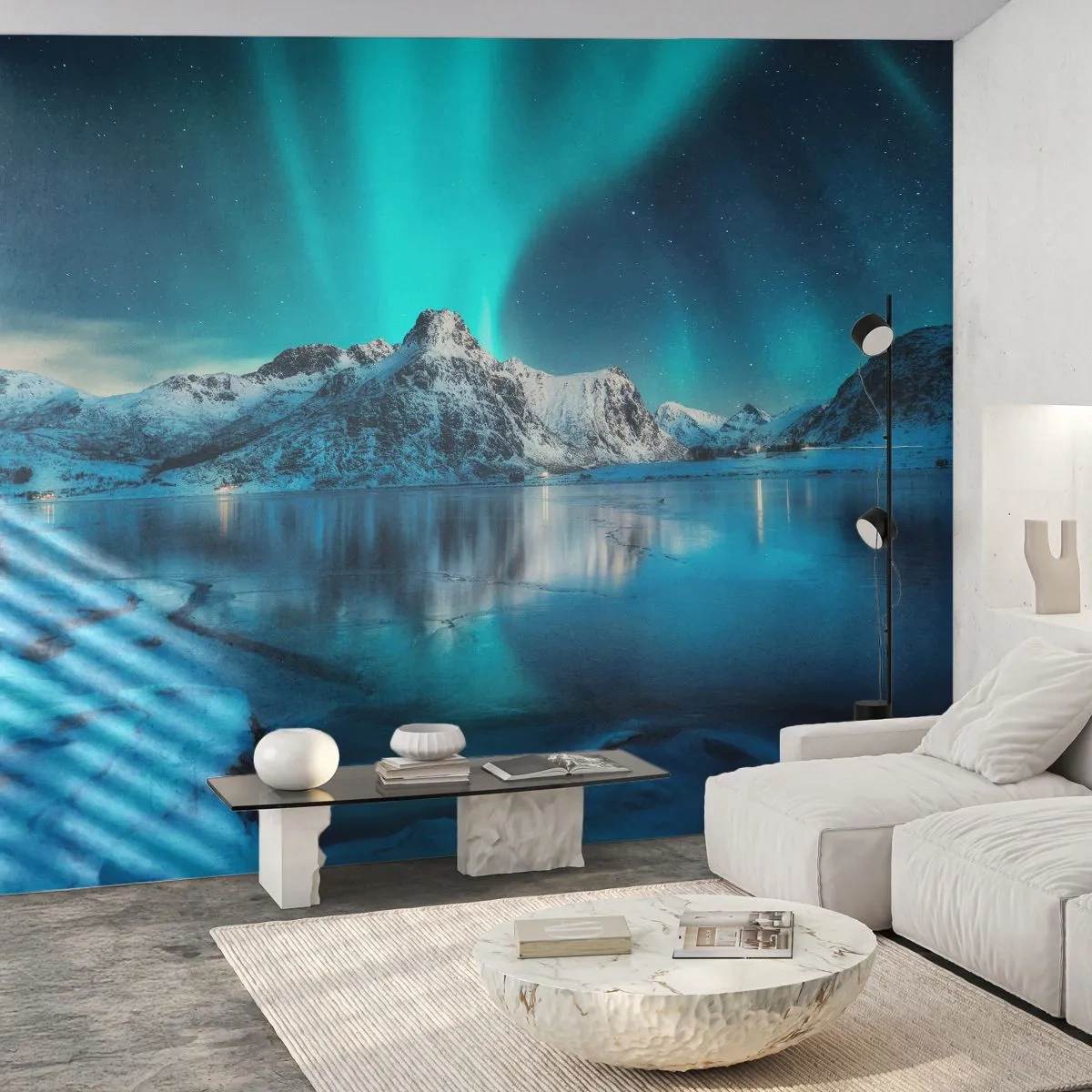 Fototapet Standard Eco - Nat med lys - Nordlys, Norge, Landskab - 200x140 cm