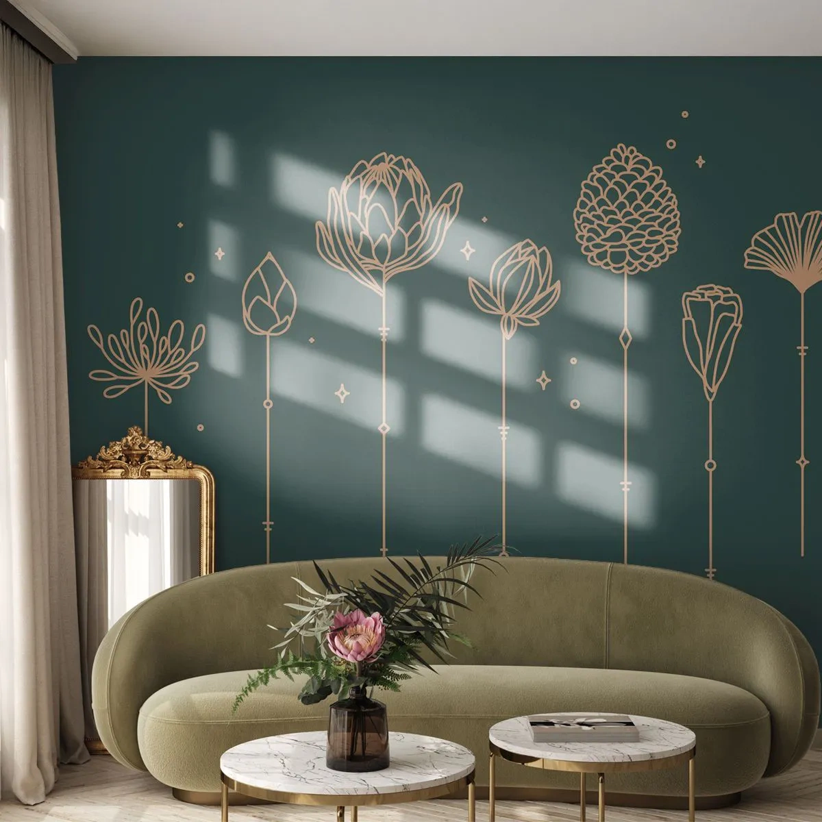 Fototapet Selvklæbende Deluxe Sticker - Familien ZIÓŁkowski - Blomster, Art Deco, Minimalistisk - 450x315 cm