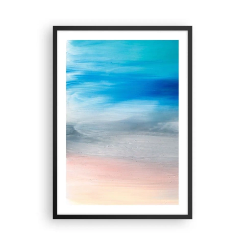 Plakat i sort ramme - En abstrakt komposition i nuancer af blå, grå og beige. - 50x70cm - Elementer: luft - Moderne vægdekoration til stue og soveværelse ARTTOR