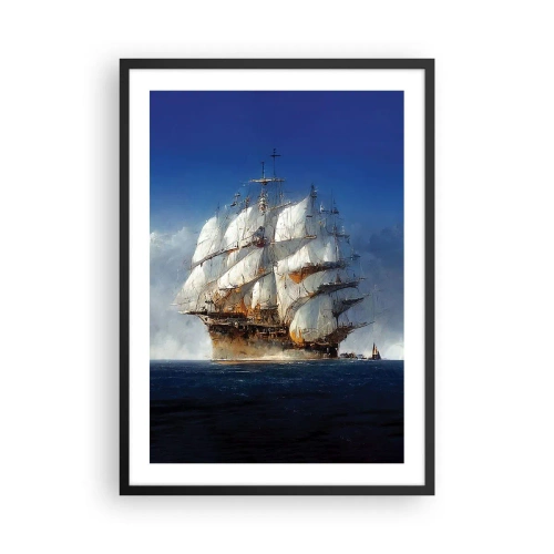Plakat i sort ramme - Et sejlskib på åbent hav under fulde sejl i sollyset - 50x70cm - Den store herlighed! - Moderne vægdekoration til stue og soveværelse ARTTOR