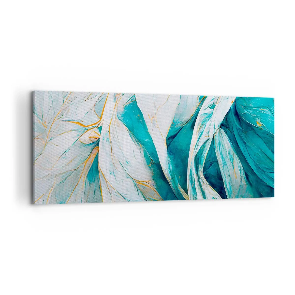 Lærredstryk - Billede på lærred - Blå abstraktion med et guldmotiv - 120x50 cm