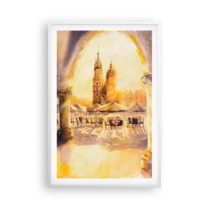 Plakat i hvid ramme - Øst over markedet i Kraków - 61x91 cm