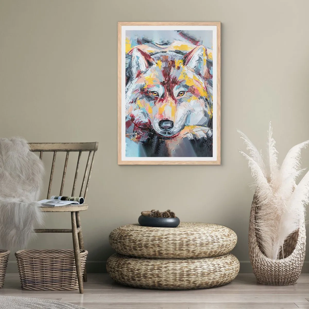 Plakat i ramme af lyst egetræ - Fred blandt kære - 70x100 cm