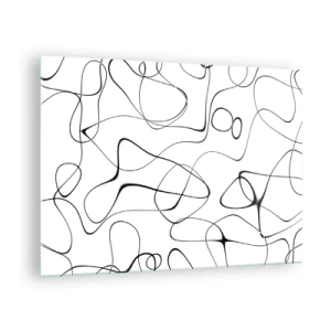 Billede på glas - Abstrakte sorte linjer på en hvid baggrund - 70x50cm - Livets veje, skæbnens omskiftelser - Moderne vægdekoration til stue og soveværelse ARTTOR