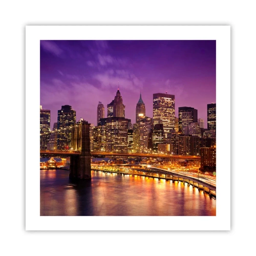 Plakat - Lilla og gylden Manhattan - 50x50 cm