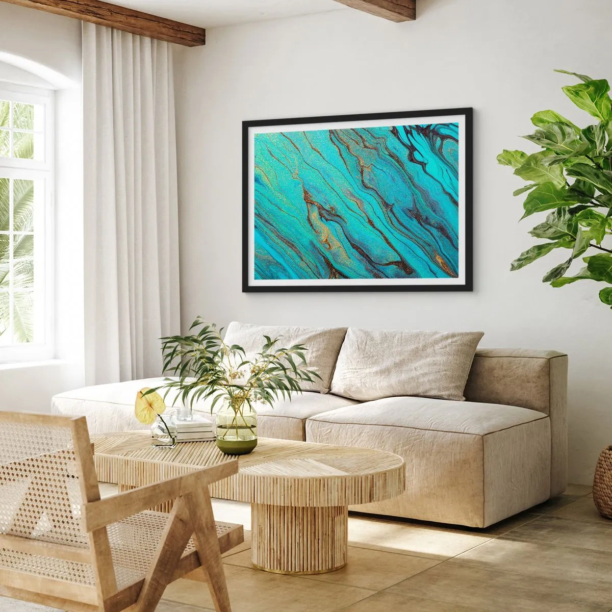 Plakat i sort ramme - Turkis tidevand - 70x50 cm