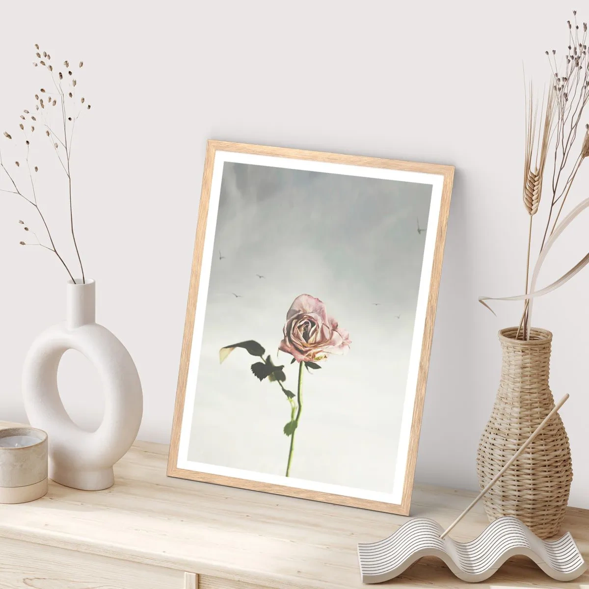 Plakat i ramme af lyst egetræ - Velkomst til foråret - 30x40 cm