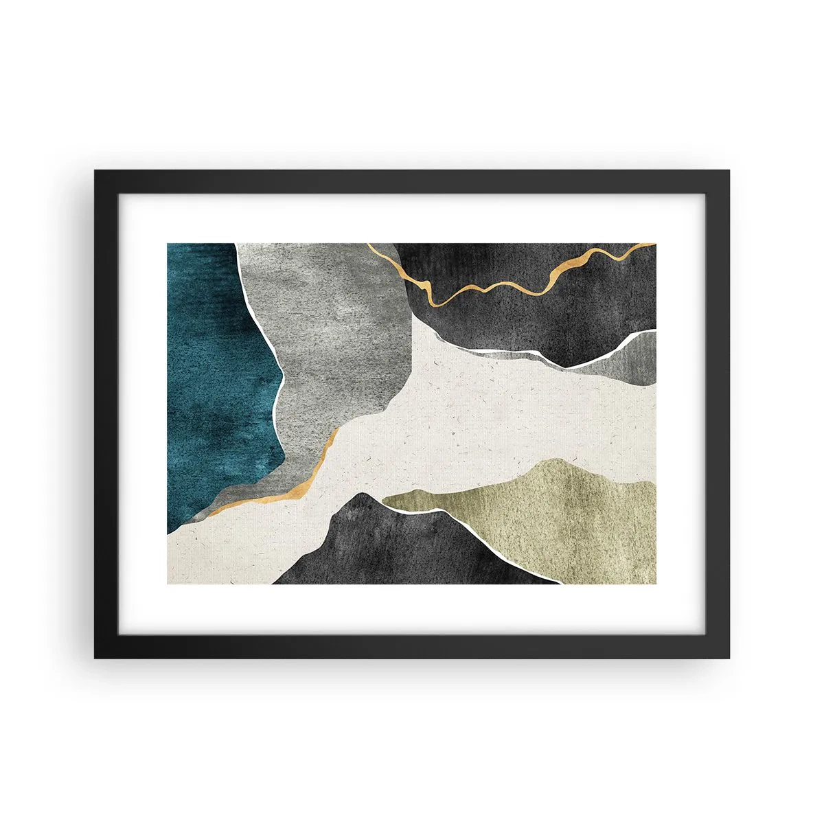 Plakat i sort ramme - Mosaikkomposition med en streng af guld - 40x30 cm