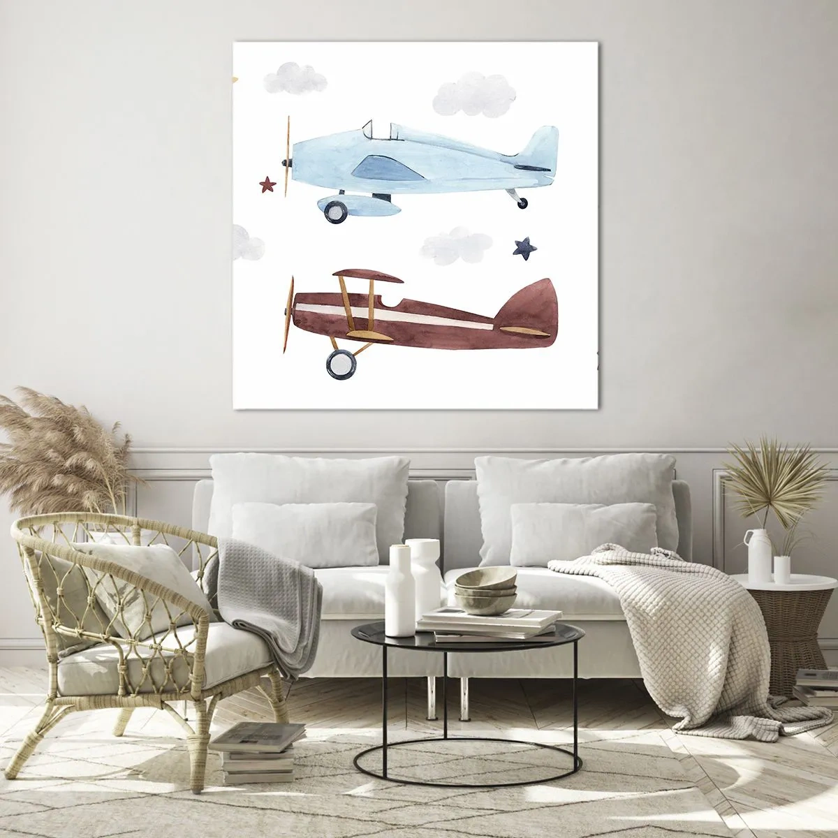 Billede på glas - Hr. pilot, vi venter! - 70x70 cm