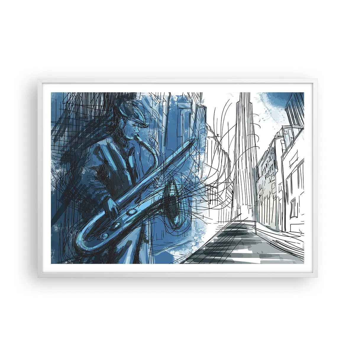 Plakat i hvid ramme - Byens rapsodi - 100x70 cm