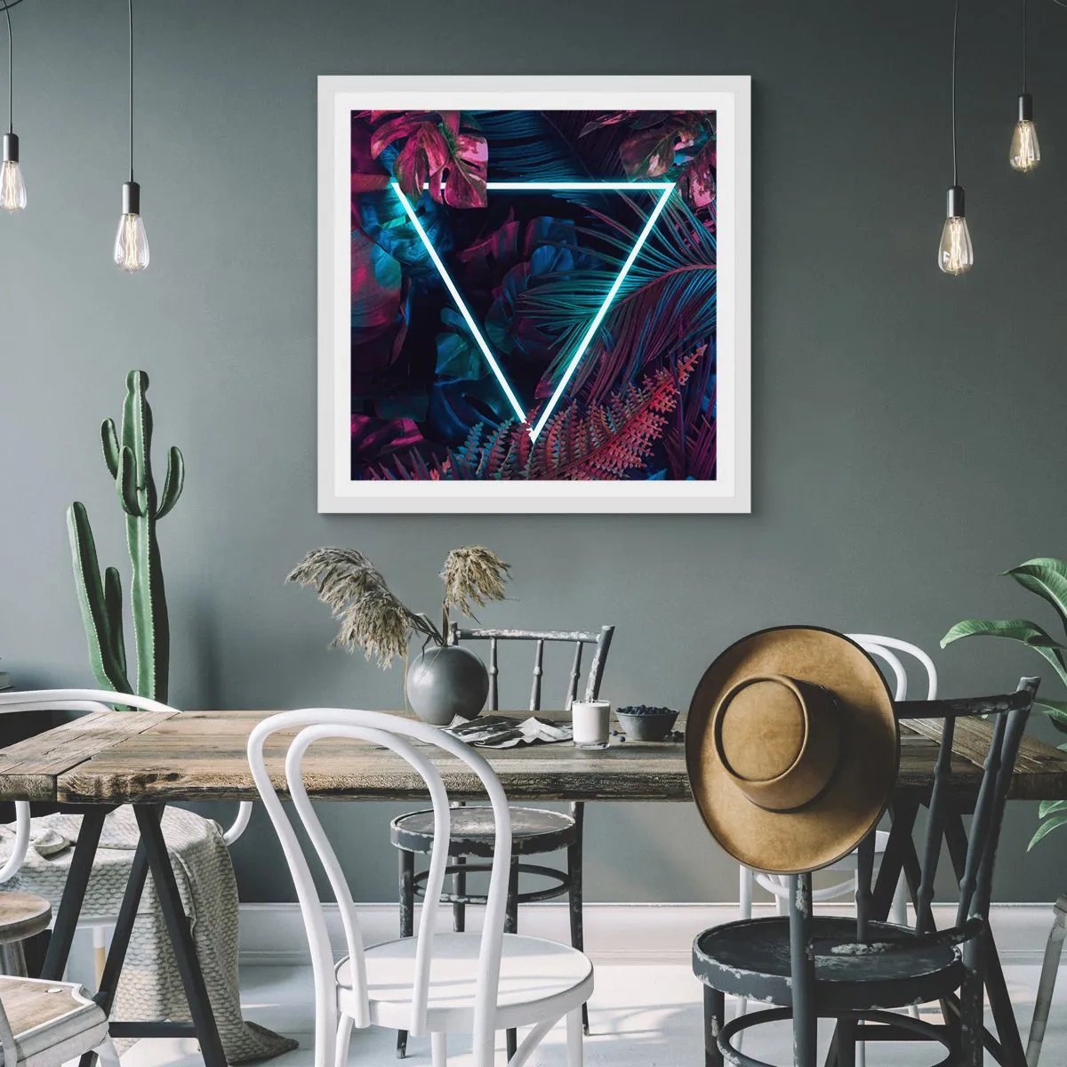 Plakat i hvid ramme - Have i disco-stil - 30x30 cm