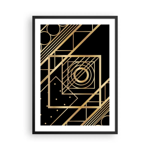 Plakat i sort ramme - Gyldne geometriske mønstre på en sort baggrund i Art Deco-stil - 50x70cm - Gylden geometri - Moderne vægdekoration til stue og soveværelse ARTTOR