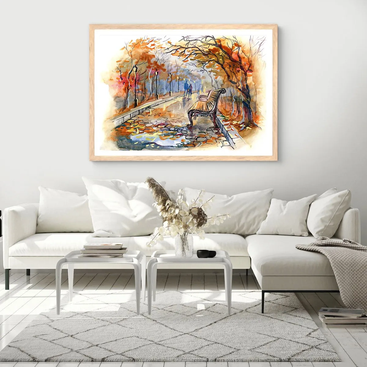 Plakat i ramme af lyst egetræ - Gå sammen ind i efteråret - 70x50 cm