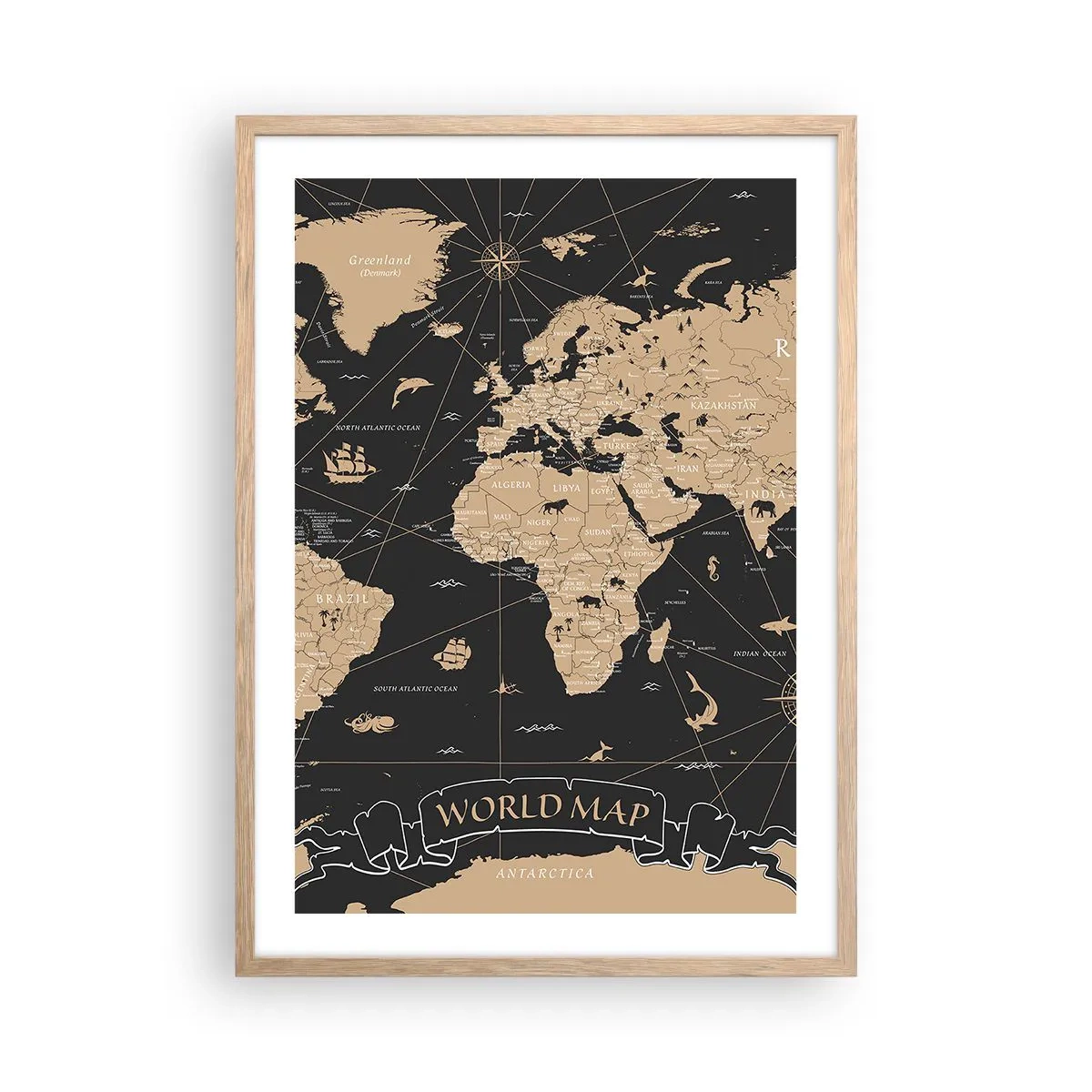 Plakat i ramme af lyst egetræ - Grænserne for min verden - 50x70 cm