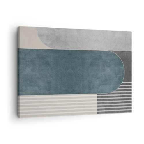 Lærredstryk - Billede på lærred - Geometrisk abstraktion i nuancer af grå og grøn - 70x50cm - Horisontal komposition - Moderne vægdekoration til stue og soveværelse ARTTOR