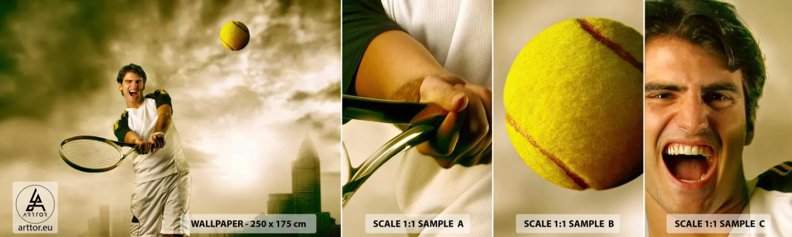 Fototapet Prøve Standard Eco - Energi og glæde - Sport, Tennis, Tennisspiller - 100x30 cm