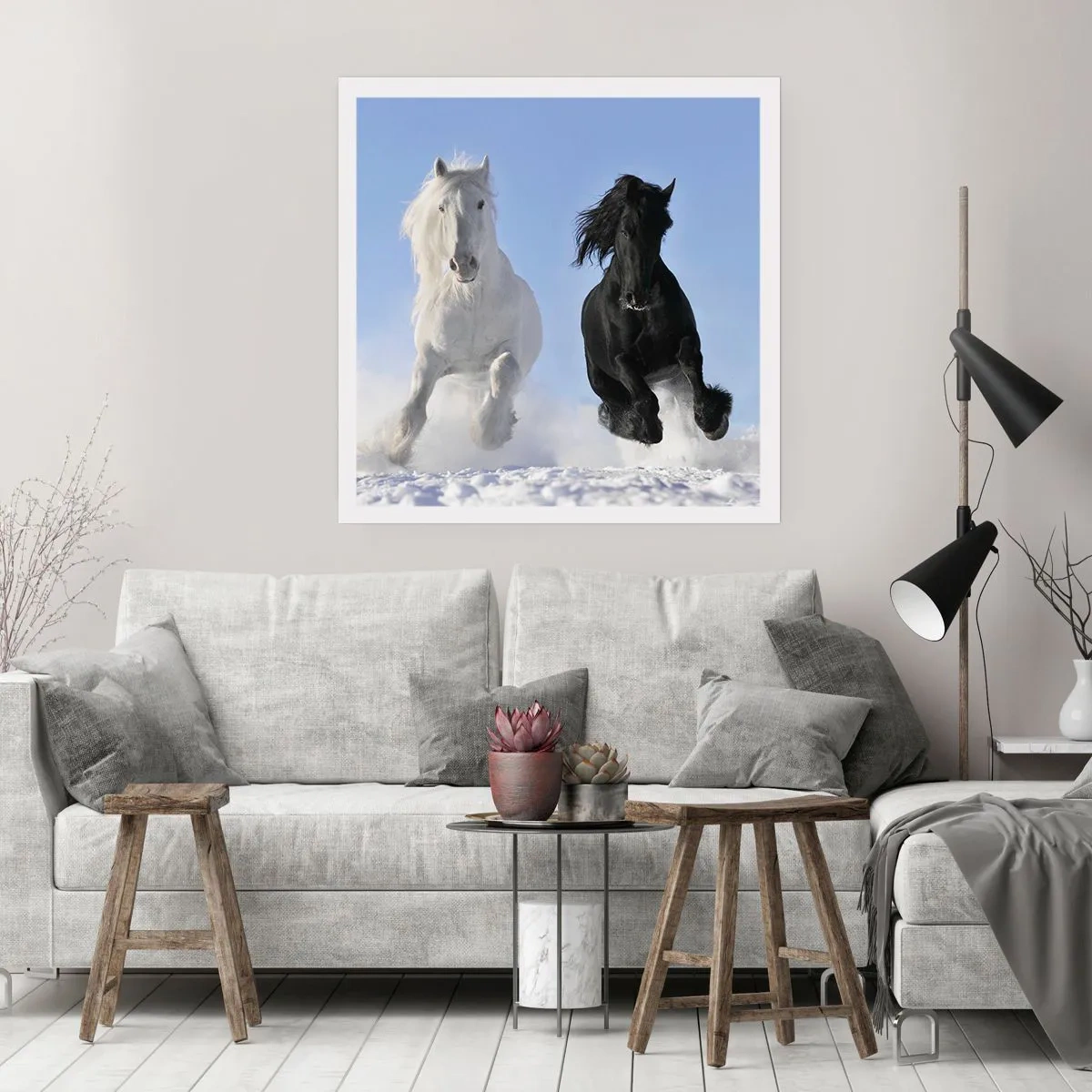Plakat - Sort og hvid galop - 30x30 cm