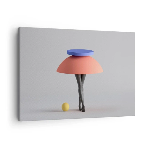 Lærredstryk - Billede på lærred - Abstrakt geometrisk komposition med ben og en bold - 70x50cm - Surrealistisk komposition - Moderne vægdekoration til stue og soveværelse ARTTOR