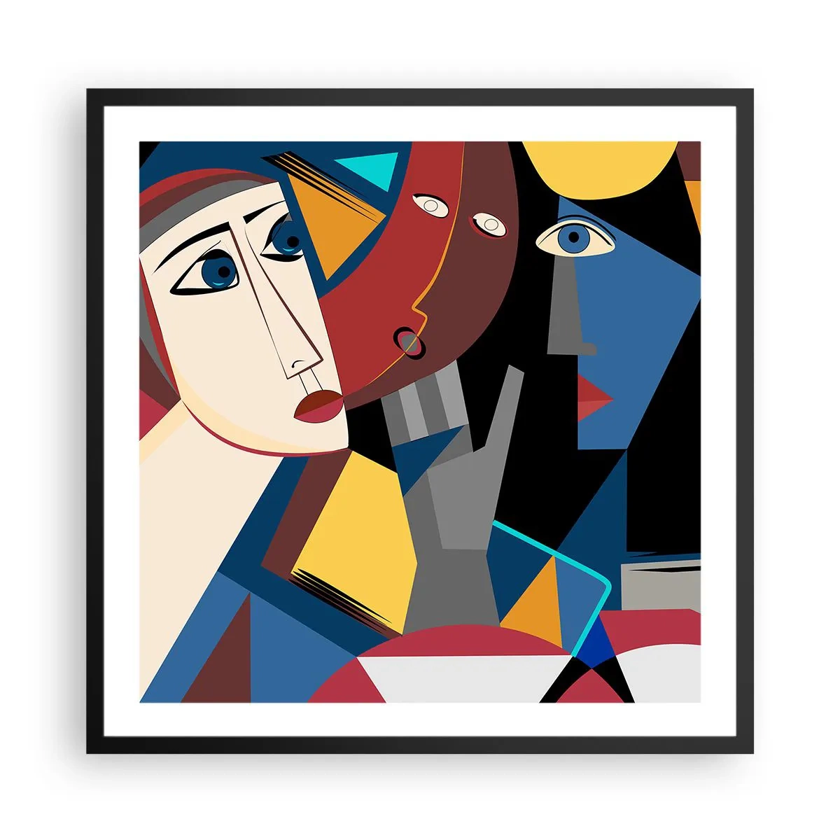 Plakat i sort ramme - Kubistisk samtale - 60x60 cm