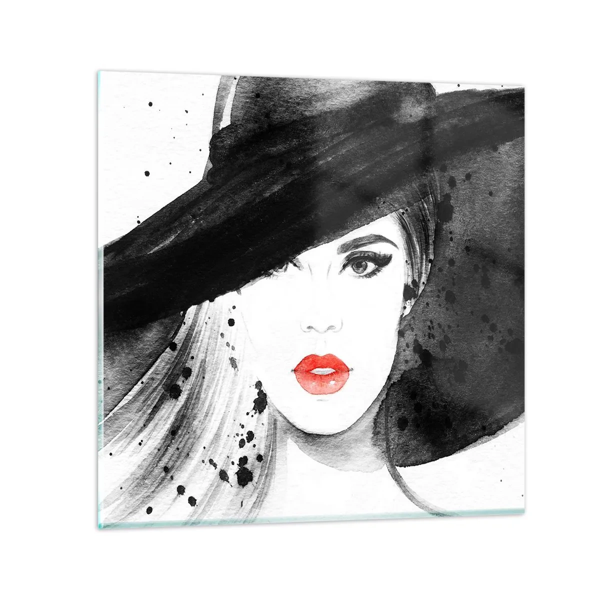 Billede på glas - Dame i sort - 50x50 cm
