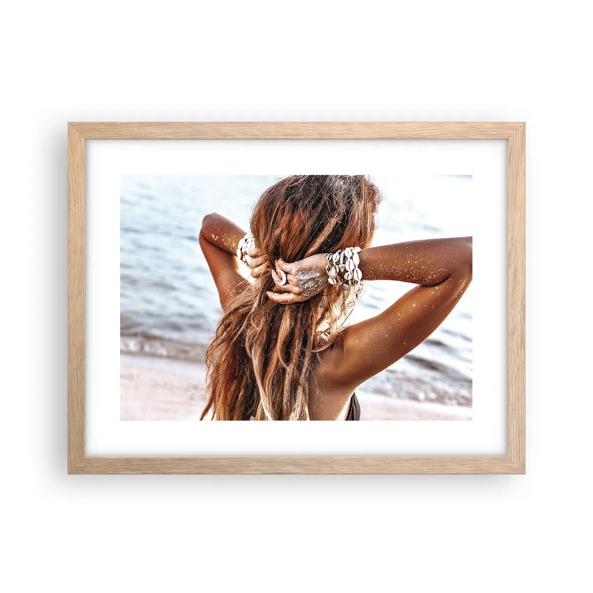 Plakat i ramme af lyst egetræ - Søster af vand og solskin - 40x30 cm
