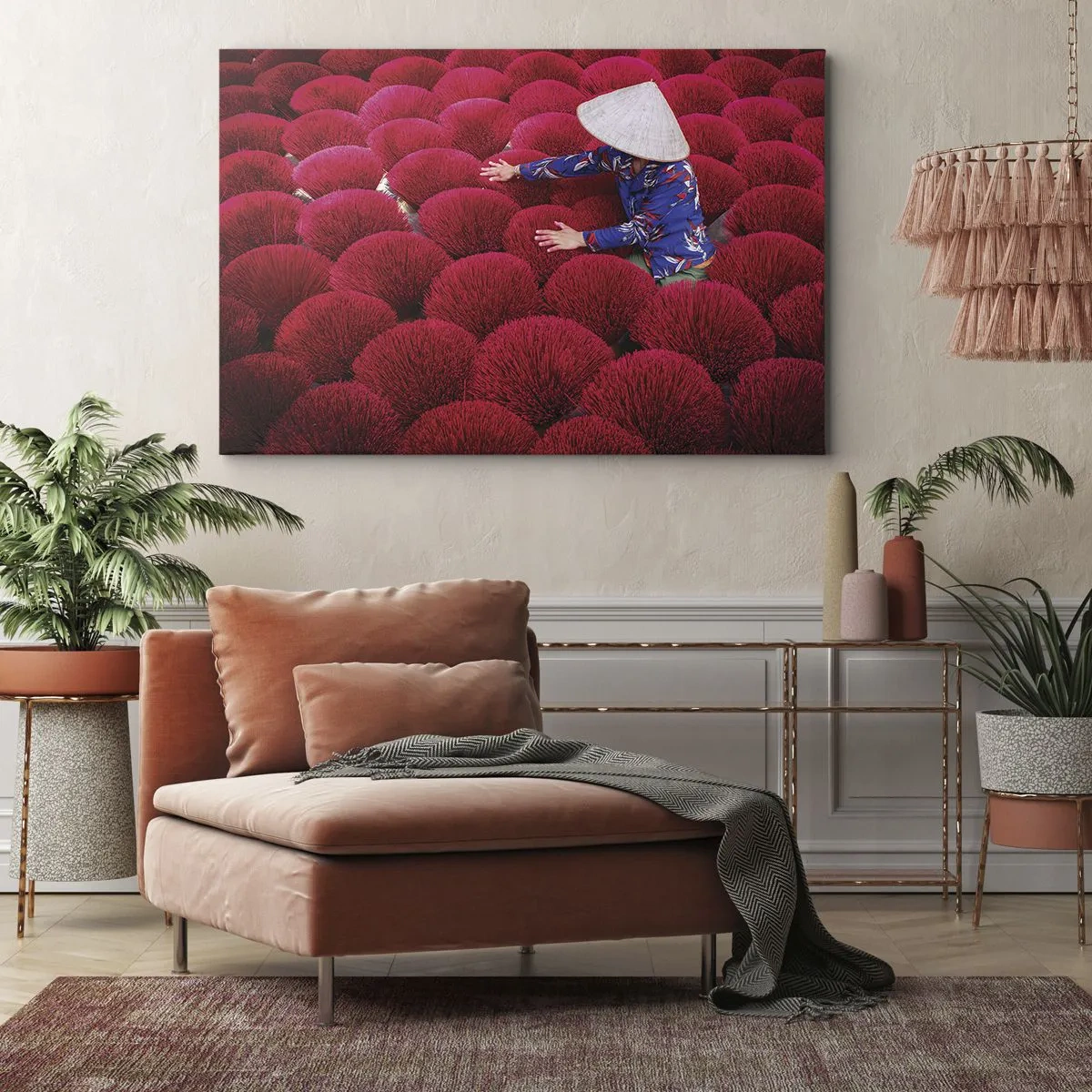 Lærredstryk - Billede på lærred - I en rismark - 70x50 cm