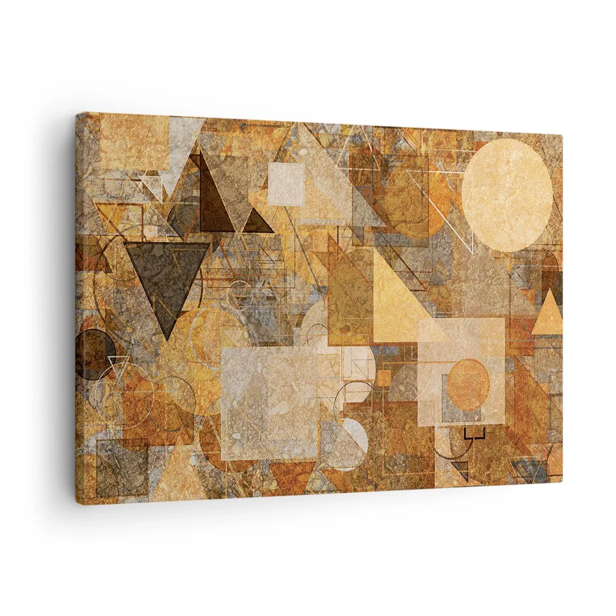 Lærredstryk - Billede på lærred - Abstrakte geometriske figurer i varme nuancer - 70x50cm - Kubistisk bronzeundersøgelse - Moderne vægdekoration til stue og soveværelse ARTTOR