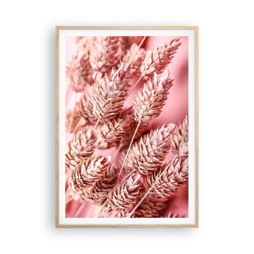 Plakat i ramme af lyst egetræ - Blomsterkaskade i lyserødt - 70x100 cm