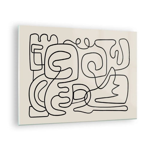 Billede på glas - Sorte abstrakte linjer danner et komplekst mønster på beige - 70x50cm - På sporet - Moderne vægdekoration til stue og soveværelse ARTTOR