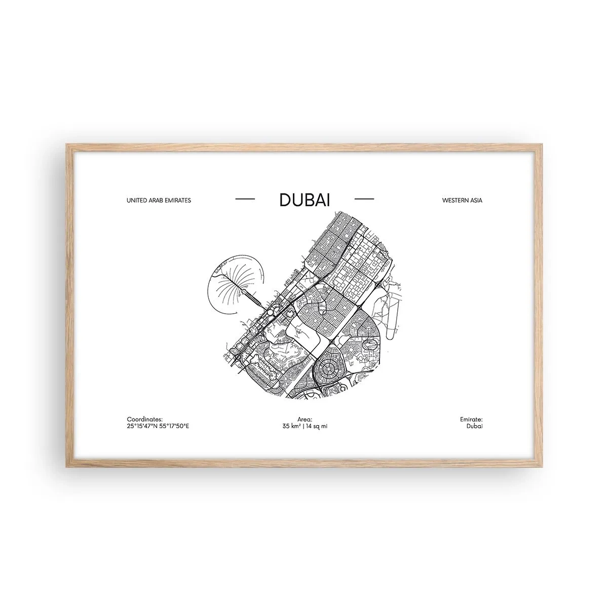 Plakat i ramme af lyst egetræ - Dubais anatomi - 91x61 cm