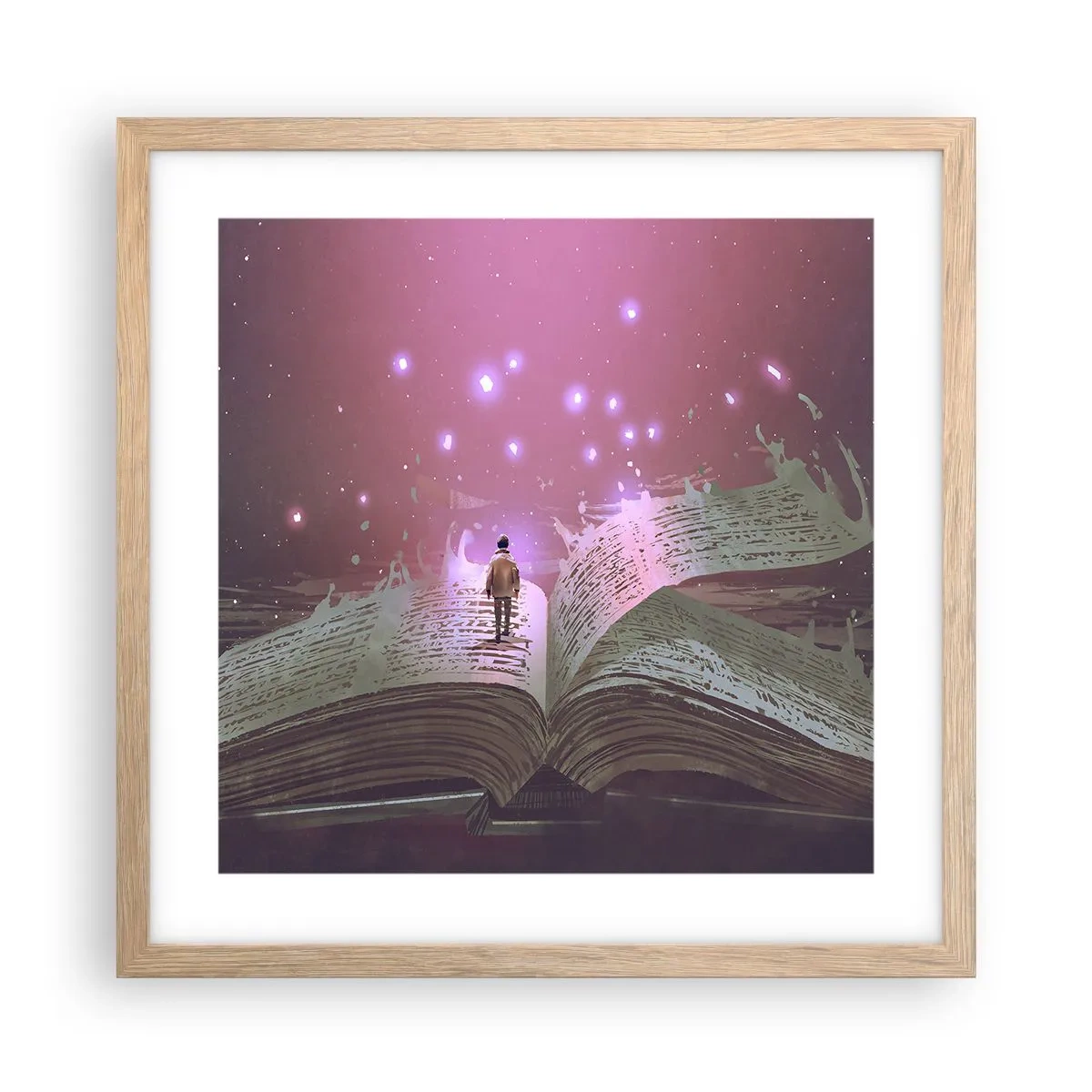 Plakat i ramme af lyst egetræ - En invitation til en anden verden - læs den! - 40x40 cm