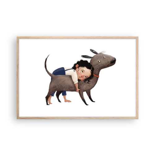 Plakat i ramme af lyst egetræ - Bedste venner - 91x61 cm