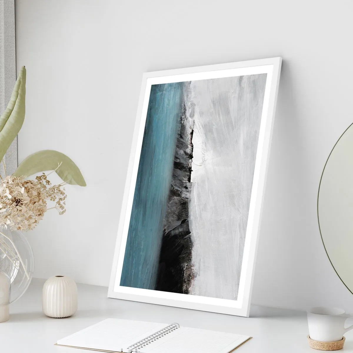 Plakat i hvid ramme - Vand - jord: et sammenstød mellem elementerne - 30x40 cm